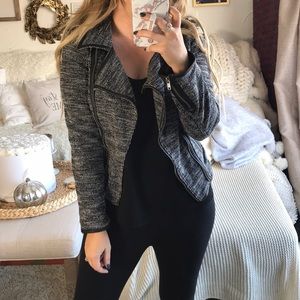 Black and white moto jacket cotton